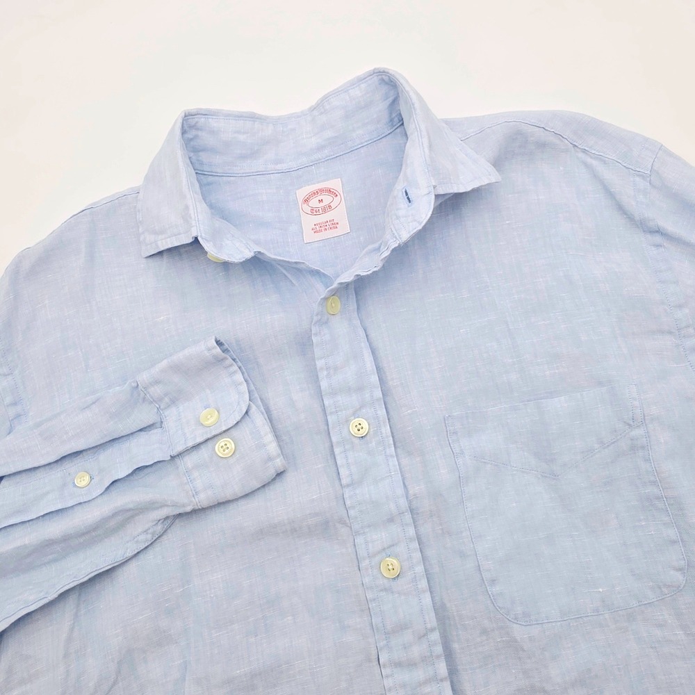 Brooks Brothers Regular Fit Irish Linen Shirt Mens Medium Light Blue Button Down